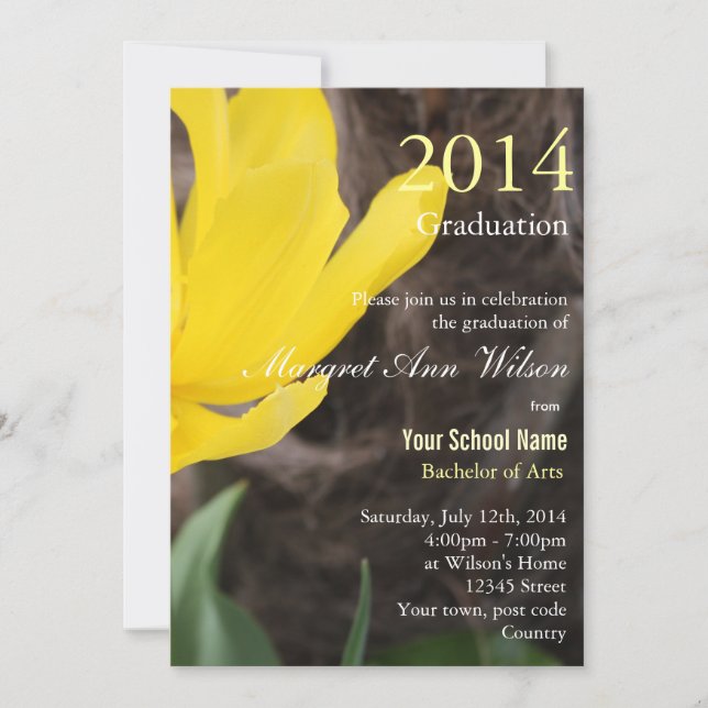 Invitation Belle graduation de fleur de tulipe jaune (Devant)