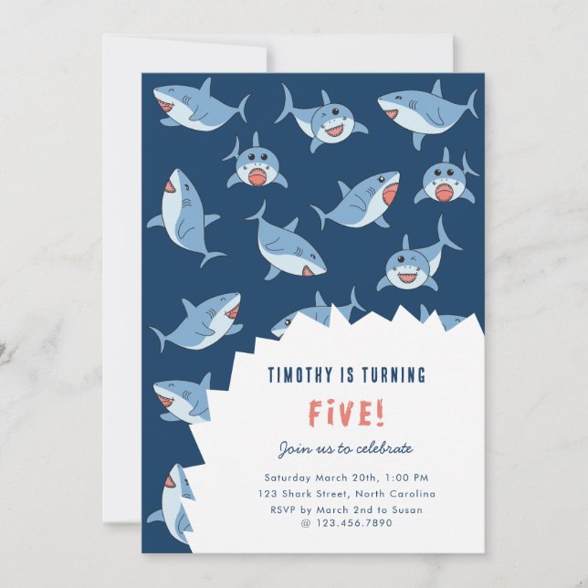Invitation Belle Grande White Sharks Ocean Anniversaire (Devant)