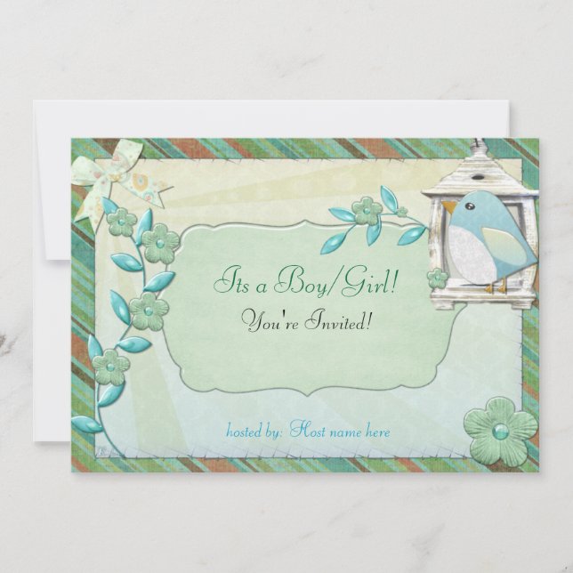 Invitation Belle journée Bird House BABY SHOWER ANNIVERSAIRE (Devant)