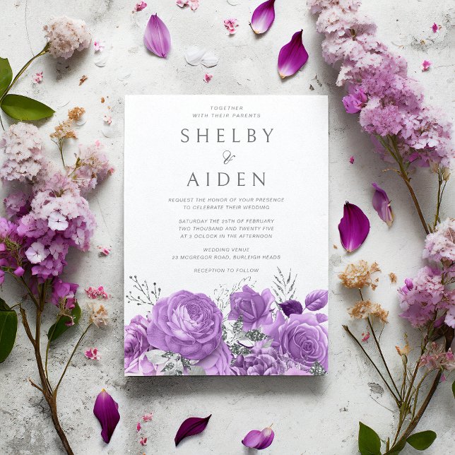 Invitation Belle Lavande Violet Violet Mariage Floral (Créateur téléchargé)