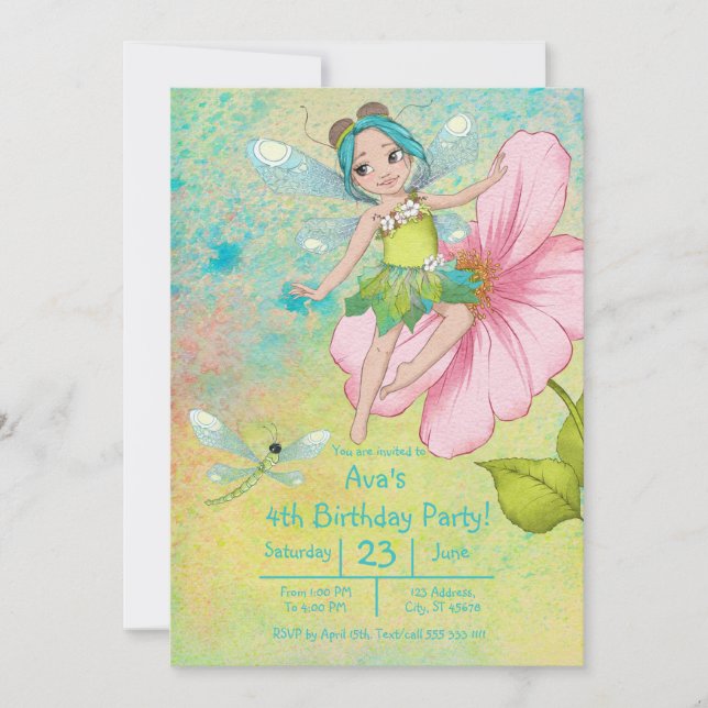 Invitation Belle libellule blanche turquoise Whimsical Annive (Devant)