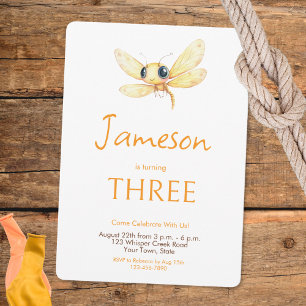Invitation Belle libellule Orange Jaune Garçon Anniversaire