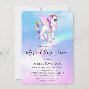Invitation Belle licorne avec Baby shower Rainbow Mane