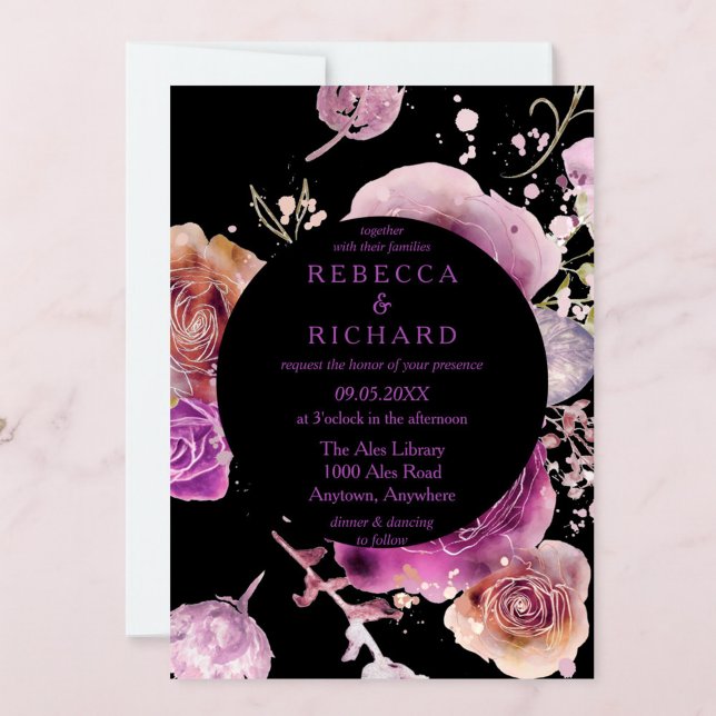 Invitation Belle mariage fleurie violette et noire (Créateur téléchargé)