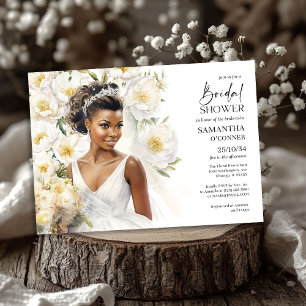 Invitation Belle mariée en peau noire avec mariage gown boho