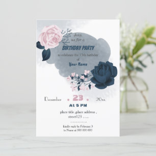 Invitation belle marine & fleurs blanches anniversaire
