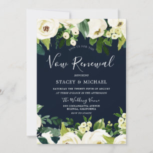 Invitation Belle Marine Fleurs blanches Printemps Vow Renouve