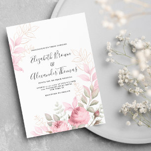 Invitation Belle menthe rose rose feuille mariage