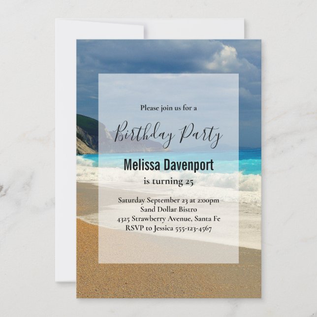 Invitation Belle Mer Turquoise Photo Tropicale Anniversaire (Devant)