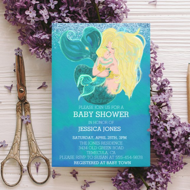 Invitation Belle Mère et Bébé Douche Sirène (Créateur téléchargé)