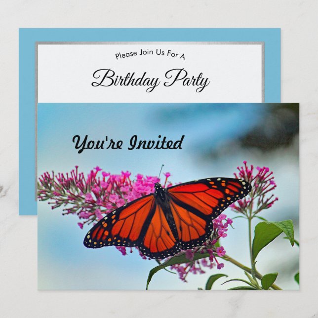 Invitation Belle Monarque Papillon photo Anniversaire (Devant / Derrière)