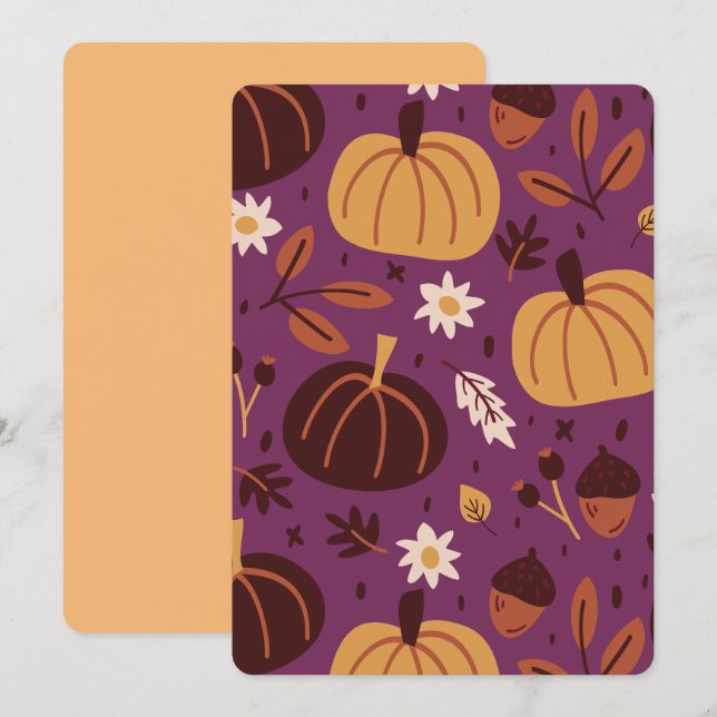 Invitation Belle Motif Citrouille violet et orange (Devant / Derrière)