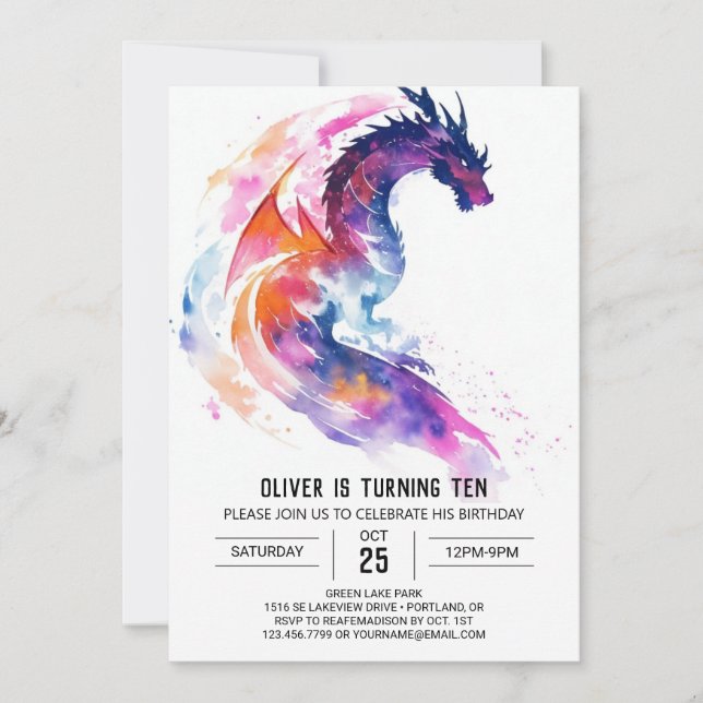 Invitation Belle Mythique Enfants Dragon Anniversaire (Devant)