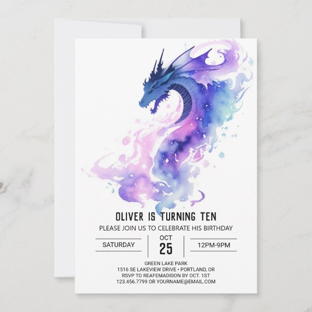 Invitation Belle Mythique Enfants Dragon Anniversaire (Devant)