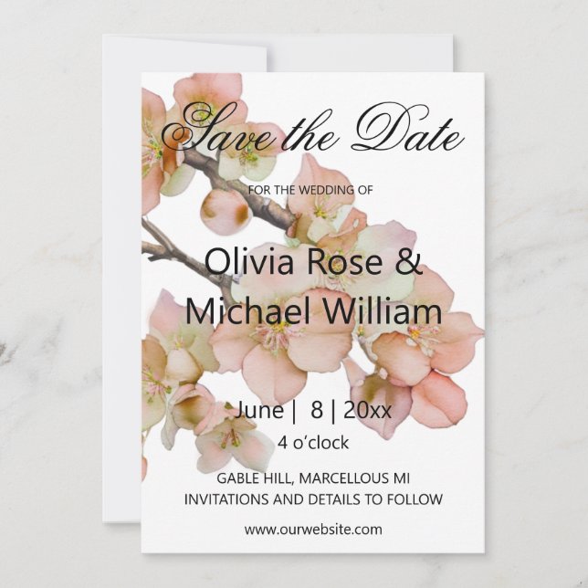 Invitation Belle orange rose floral SAVE THE DATE (Devant)