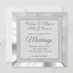 Invitation Belle Parties scintillant blanche, Satin et Mariag