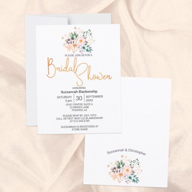 Invitation Belle Peach Begonia Fête des mariées verte (Créateur téléchargé)
