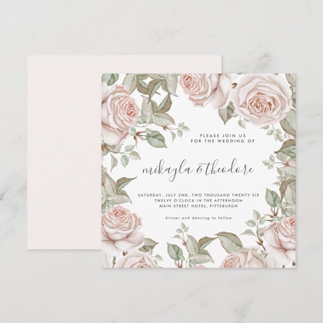 Invitation Belle Peach Blush Aquarelle Rose Mariage (Devant / Derrière)