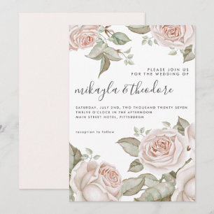 Invitation Belle Peach Blush Aquarelle Rose Mariage