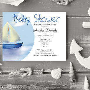 Invitation Belle Petite Fête de Naissance Bateau à Voile Bleu