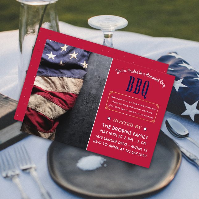 Invitation Belle photo personnalisée Rustic Memorial Day BBQ (Créateur téléchargé)