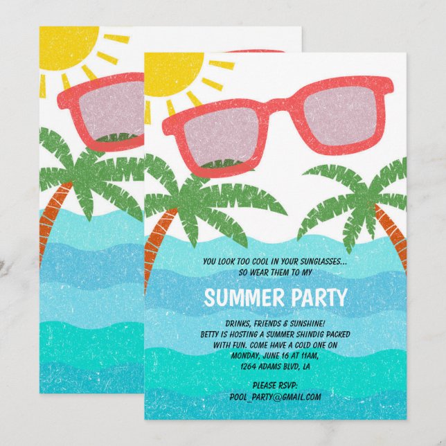 Invitation belle piscine | été Anniversaire (Devant / Derrière)