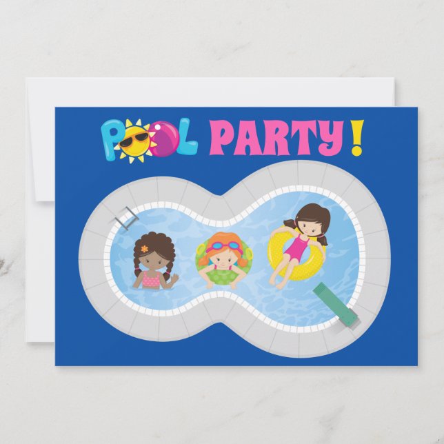 Invitation Belle Piscine Filles Anniversaire (Devant)