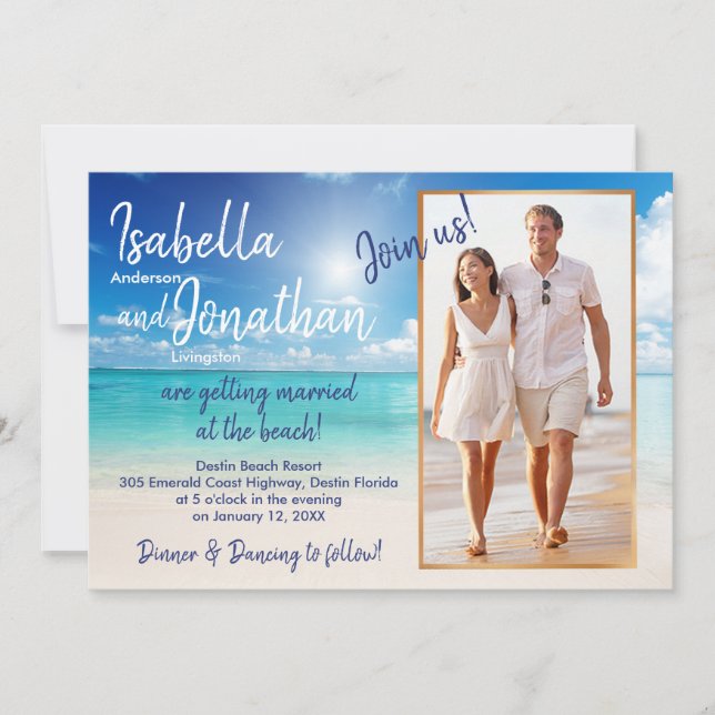 Invitation Belle Plage mariage | télécharger votre photo (Devant)