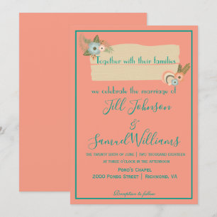 Invitation Belle plage rose et verte Mariage de plage