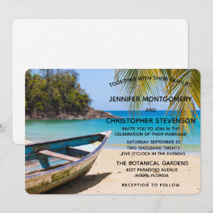Invitation Belle plage tropicale avec un Mariage en bateau