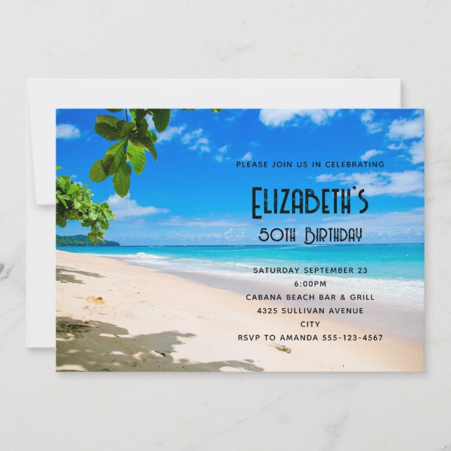Invitation Belle plage tropicale ensoleillée Photo Anniversai (Devant)