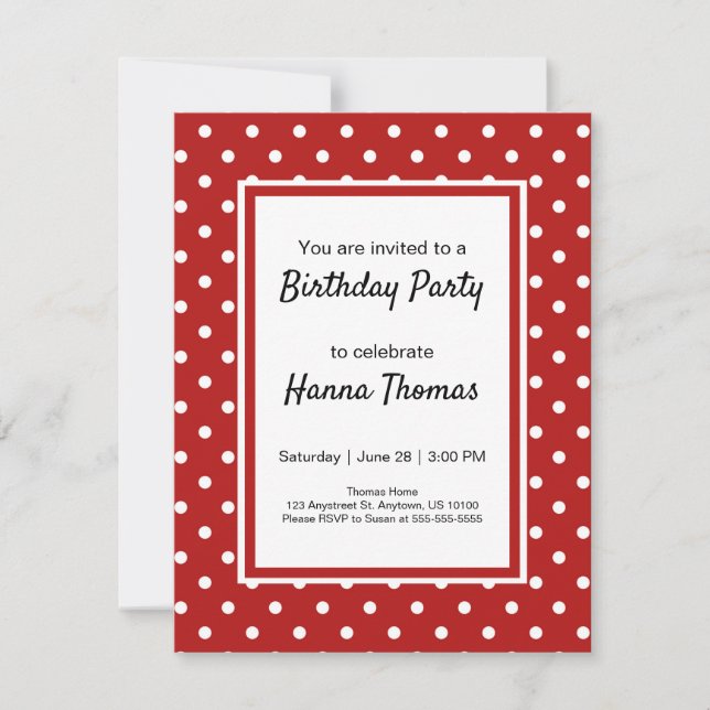 Invitation Belle Polka Blanc Rouge Point Anniversaire (Devant)