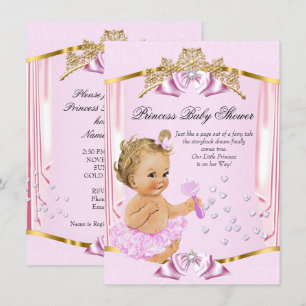 Invitation Belle Princesse Baby Shower Rose Or Blond