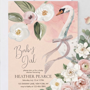 Invitation Belle Princesse Cygne Fille Enchantée Baby Shower