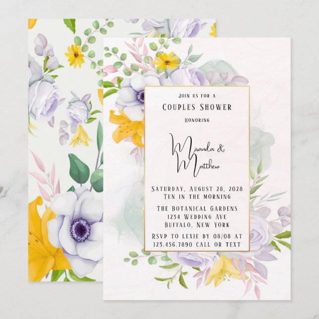 Invitation Belle Printemps Matin Florals Couples Douche (Devant / Derrière)