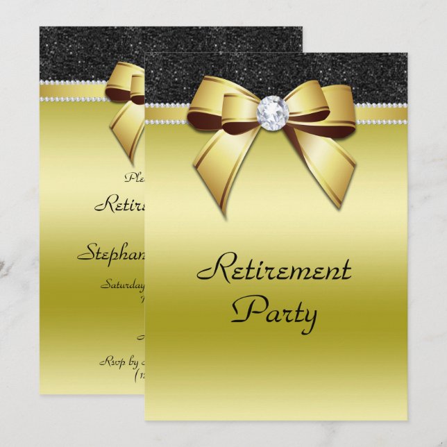 Invitation Belle retraite Posh Gold & Black Jewel (Devant / Derrière)