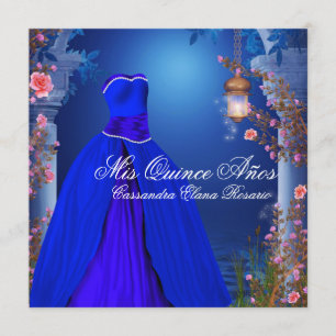 Invitation Belle robe de bal bleu marine royal pour Quinceane