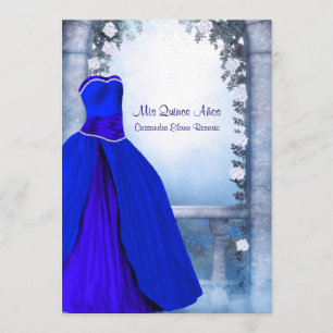 Invitation Belle robe de bal bleu marine royal pour Quinceane