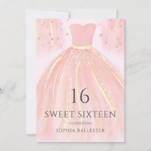Invitation Belle Robe de sirène rose vif Douce 16 Partie