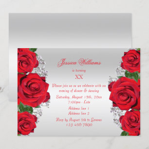 Invitation Belle Romantique Roses Rouges Anniversaire