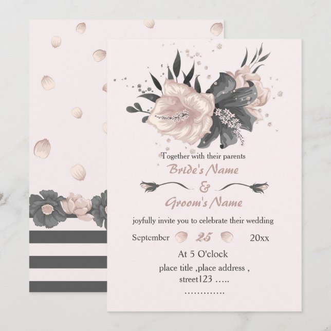 Invitation belle rose foncé rose foncé fleurs mariage (Devant / Derrière)