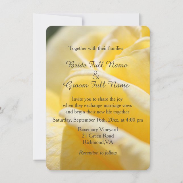 Invitation belle rose jaune photo mariage (Devant)