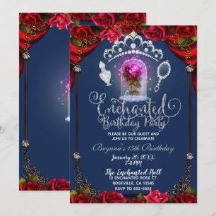Invitation Belle Rose magique enchantée fête d'anniversaire
