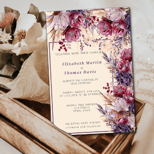 Invitation Belle rose & mauve Fleurs élégantes