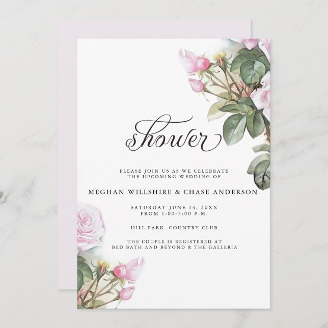 Invitation Belle rose peinte Roses BarefootBride™ (Devant / Derrière)