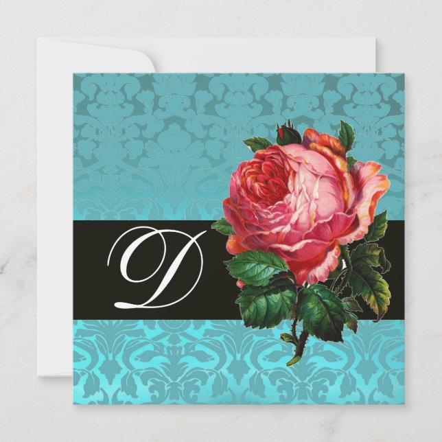 INVITATION BELLE ROSE PINK  MONOGRAMME DAMAS BLEU NOIR (Devant)