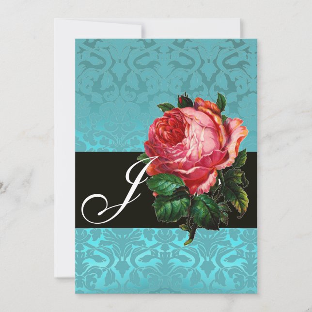 INVITATION BELLE ROSE PINK  MONOGRAMME DAMAS BLEU NOIR (Devant)