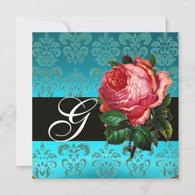 INVITATION BELLE ROSE PINK  MONOGRAMME DAMAS BLEU NOIR (Devant)
