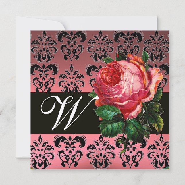 INVITATION BELLE ROSE PINK  NOIR BLANC  MONOGRAMME DAMAS (Devant)