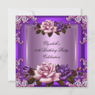 Invitation Belle rose violet Roses Élégante fête d'anniversai